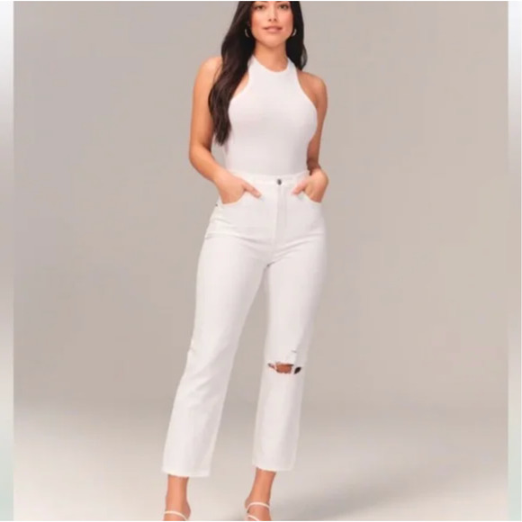 ABERCROMBIE & FITCH Ankle Straight Ultra High Rise Curve Love Jeans White {J52} - Picture 1 of 6